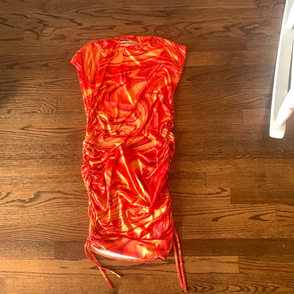 Pretty little thing Orange Ruched mini dress, size 8